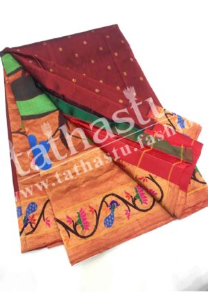 TATHASTU PURE SILK LOTUS PEACOCK BORDER PAITHANI