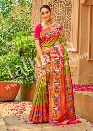 TATHASTU PURE SILK FLORAL BORDER PAITHANI