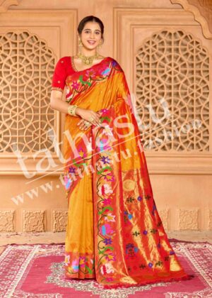 TATHASTU PURE SILK FLORAL BORDER PAITHANI