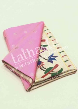 TATHASTU PURE SILK LOTUS PEACOCK BORDER PAITHANI