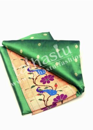 TATHASTU PURE SILK LOTUS PEACOCK BORDER PAITHANI