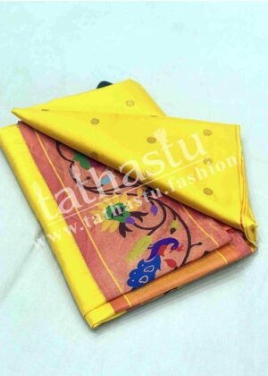 TATHASTU PURE SILK LOTUS PEACOCK BORDER PAITHANI