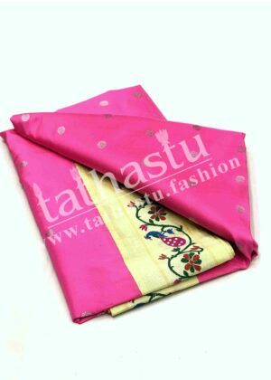TATHASTU PURE SILK LOTUS PEACOCK BORDER PAITHANI