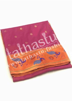 TATHASTU PURE SILK LOTUS PEACOCK BORDER PAITHANI