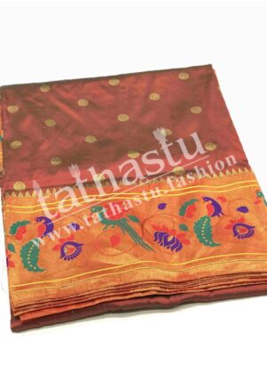 TATHASTU PURE SILK LOTUS PEACOCK BORDER PAITHANI