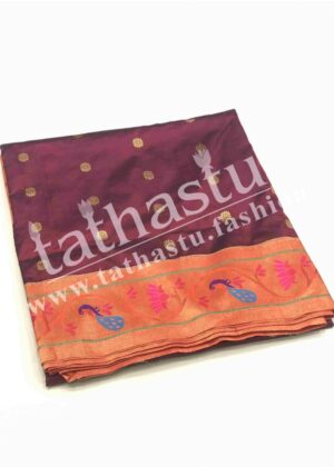TATHASTU PURE SILK LOTUS PEACOCK BORDER PAITHANI
